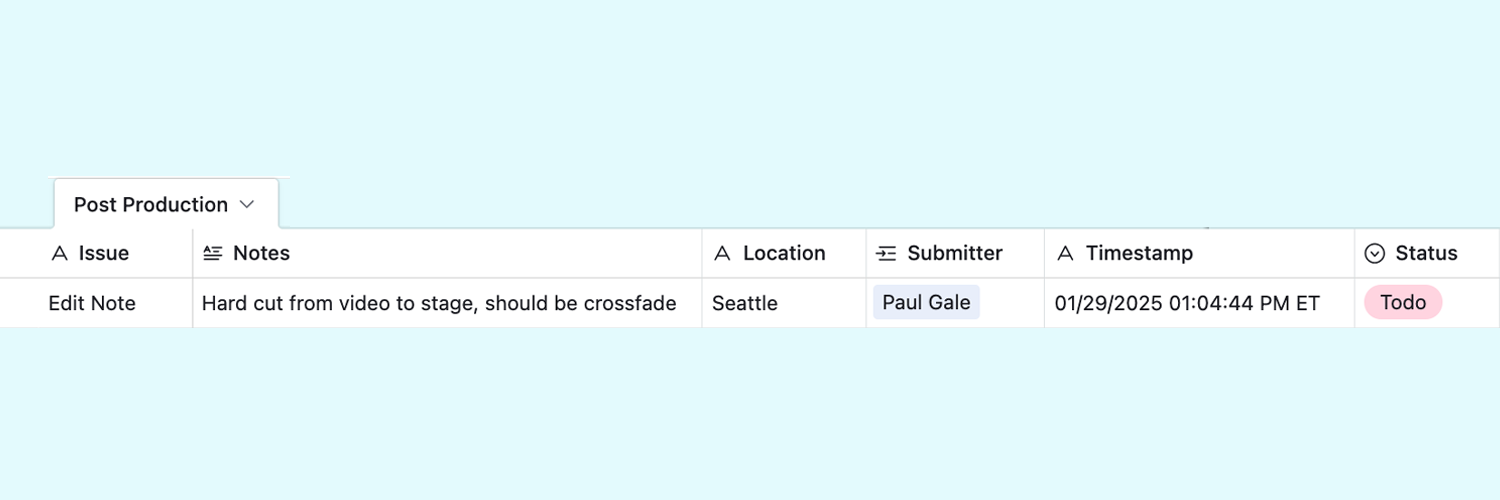 All reports are stored with timestamps in your production database, for editors during post-production